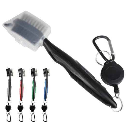 Golf Club Brush Groove Cleaner Retractable Dual Sided Nylon Bristles Aluminum Carabiner Groove Cleaner Groove Cleaning Tool Kit